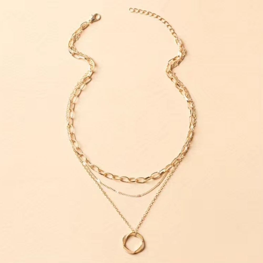 Gold Multi Layer Circle Necklace - Picture 2 of 5